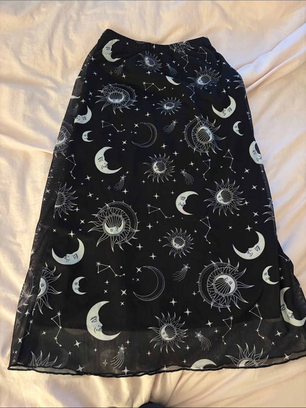 SHEIN Black Celestial Moon & Sun Midi Skirt